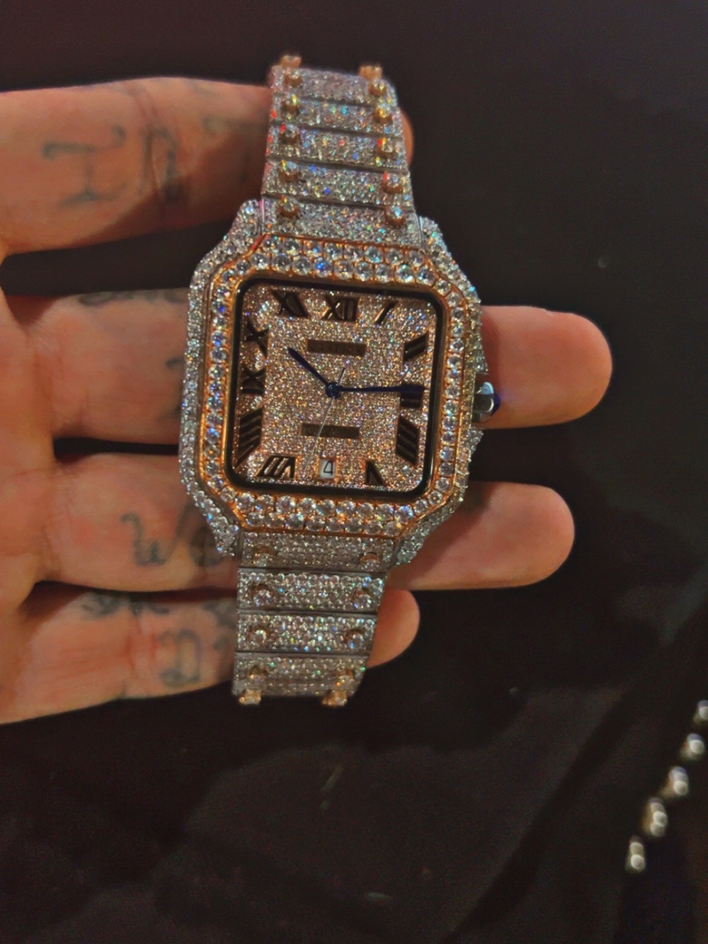 Bust down Pave Square men’s Watch in Rose Gold 2 Tone